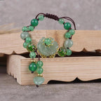 Fortune Jewel Natural Green Jade Luck Dangling Flower Bracelet