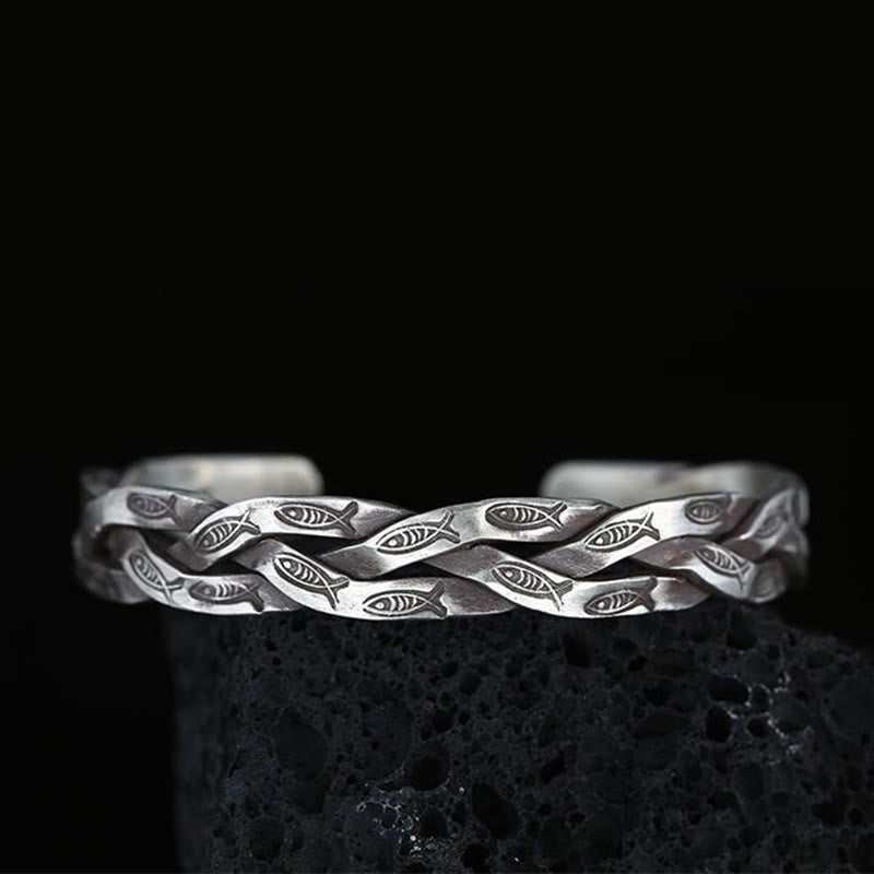 Fortune Jewel Koi Fish Twisted Design Luck Wealth Cuff Bracelet Bangle