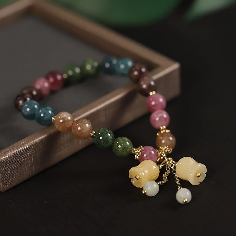 Fortune Jewel Natural Colorful Tourmaline Flower Bead Love Bracelet