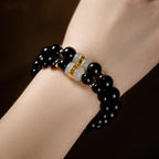 Fortune Jewel Black Obsidian Jade Om Mani Padme Hum Strength Couple Magnetic Bracelet