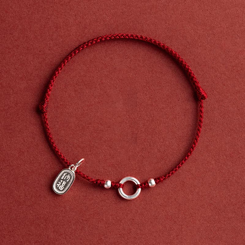 Fortune Jewel 925 Sterling Silver Lucky Fortune Peace Joy Lotus Peace Buckle Red String Bracelet