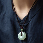 Fortune Jewel Natural Round Jade Peace Buckle Luck Prosperity Necklace Pendant
