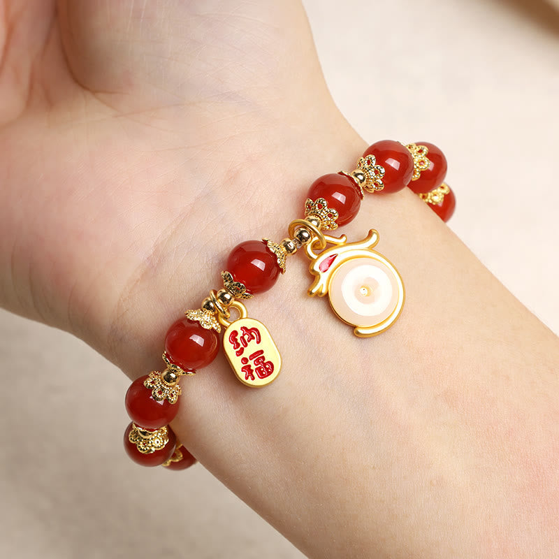 Fortune Jewel Year of the Dragon Red Agate Green Aventurine Peace Buckle Fu Character Lucky Fortune Bracelet