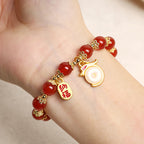 Fortune Jewel Year of the Dragon Red Agate Green Aventurine Peace Buckle Fu Character Lucky Fortune Bracelet