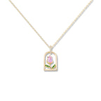 Pink Tulip Pendant Necklace for Women | Gold-Plated Crystal Charm with Thin Delicate Chain