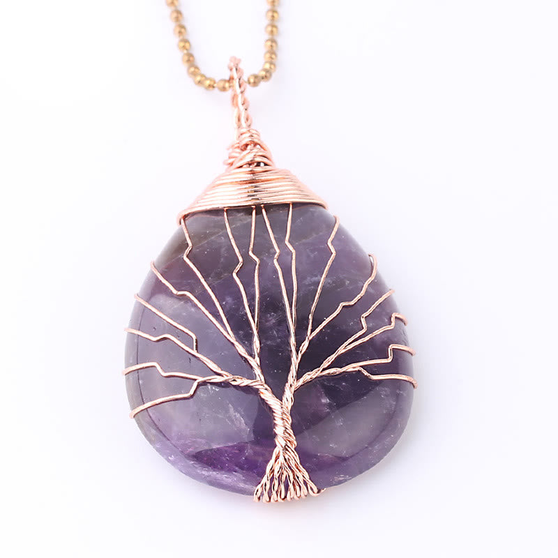 Fortune Jewel Natural Quartz Crystal Tree Of Life Healing Energy Necklace Pendant