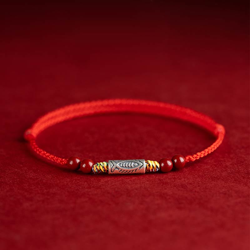 Fortune Jewel 925 Sterling Silver Koi Fish Cinnabar Bead Wealth Handcrafted Braided Bracelet Anklet