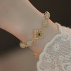 Fortune Jewel Natural Hetian Jade Bead Square Pattern Luck Chain Bracelet