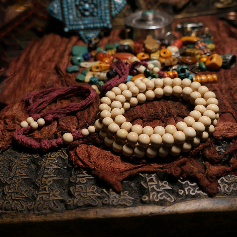 Fortune Jewel 108 Mala Beads Abelia Biflora Wood Warding Off Evil Spirits Wrist Mala