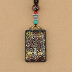 Fortune Jewel Tibet God Of Wealth Money Tree Golden Phoenix Thangka Ebony Peace Necklace Pendant