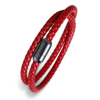 Fortune Jewel Genuine Leather Red String Protection Magnetic Buckle Bracelet