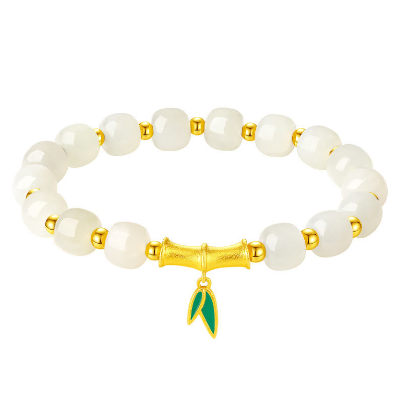 Fortune Jewel 925 Sterling Silver Hetian White Jade Bamboo Luck Bracelet