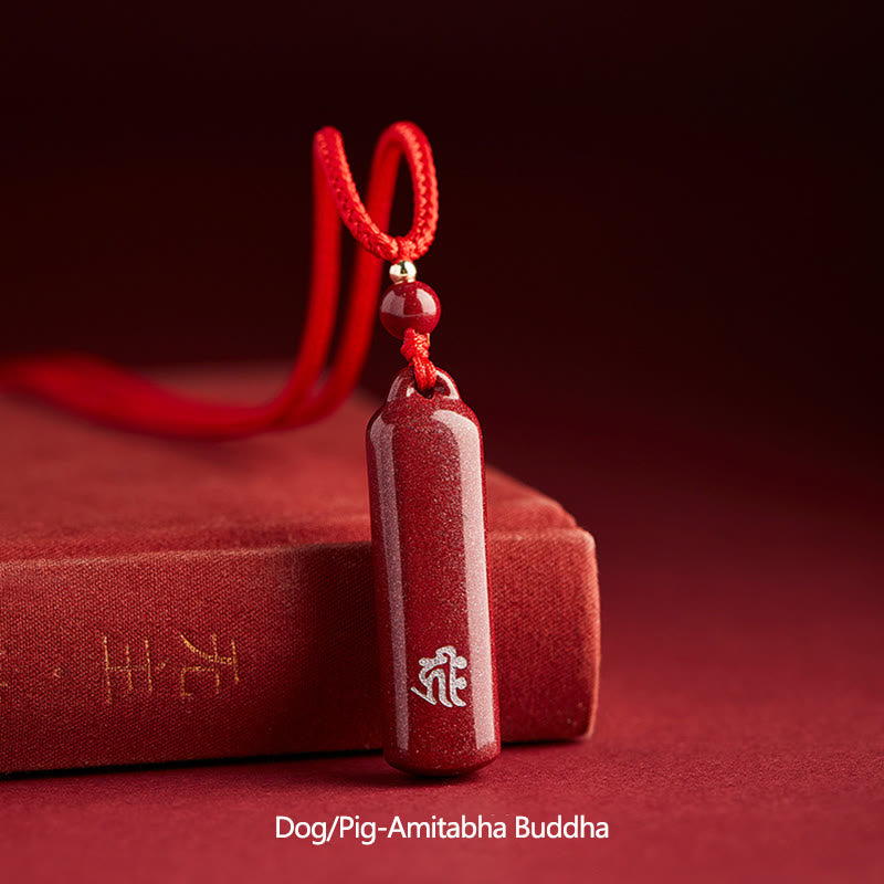 Fortune Jewel Chinese Zodiac Natal Buddha Cinnabar Amulet Protection String Necklace Pendant
