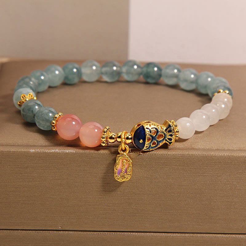 Fortune Jewel Jade Yanyuan Agate White Jade Koi Fish Scripture Charm Luck Bracelet