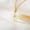 Fortune Jewel 925 Sterling Silver Hetian White Jade Coin Flower Peace Buckle Luck Necklace Pendant