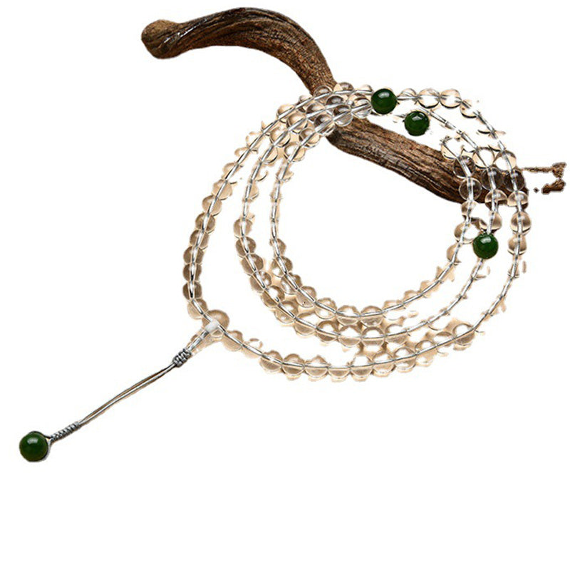 Fortune Jewel 108 Beads White Crystal Jade Meditation Bracelet Mala