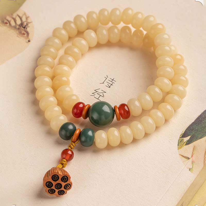 Fortune Jewel Bodhi Seed Lotus Pod Charm Peace Double Wrap Bracelet