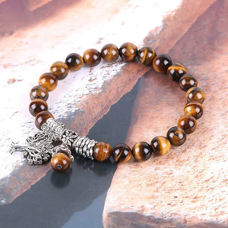 Fortune Jewel Natural Gemstone Tree of Life Lucky Charm Stretch Bracelet