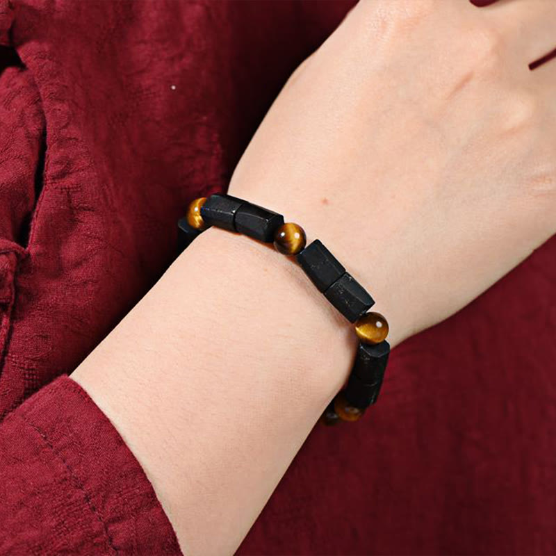Fortune Jewel Natural Black Tourmaline Tiger Eye Positive Bracelet