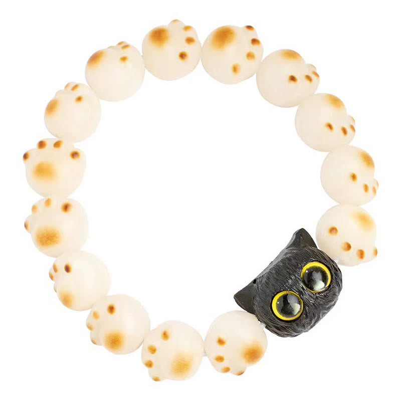 Fortune Jewel Natural Bodhi Seed Red Sandalwood Lovely Paw Lucky Cat Peace Bracelet