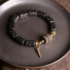 Fortune Jewel Ebony Wood Copper Balance Protection Couple Bracelet