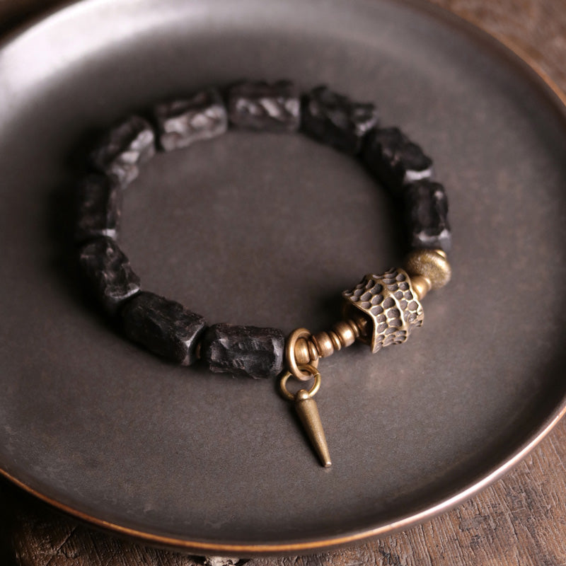 Fortune Jewel Ebony Wood Copper Balance Protection Couple Bracelet