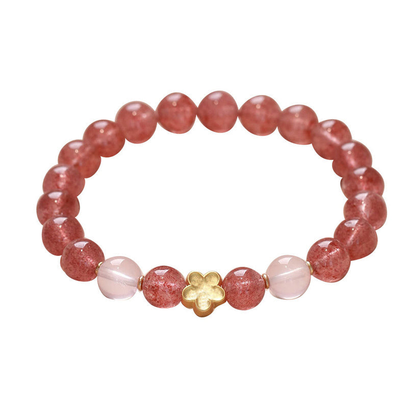 Fortune Jewel Natural Strawberry Quartz Peach Blossom PiXiu Attract Fortune Healing Bracelet