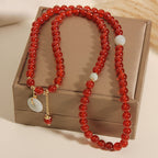 Fortune Jewel Natural Red Agate Jade Peace Buckle Calm Triple Wrap Bracelet