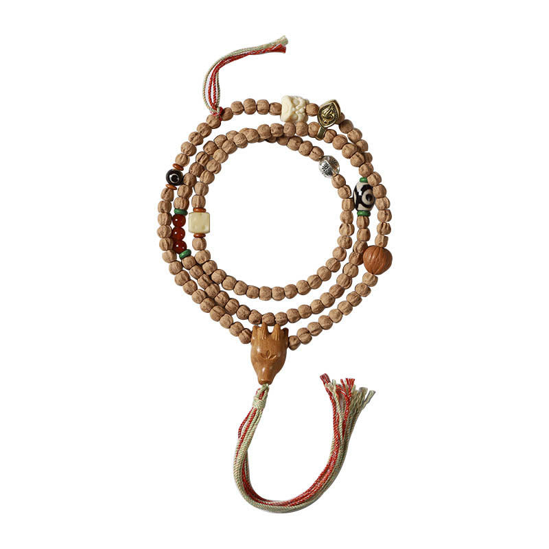 Fortune Jewel 108 Beads Bodhi Seed Red Agate Deer Head Wisdom Mala Bracelet