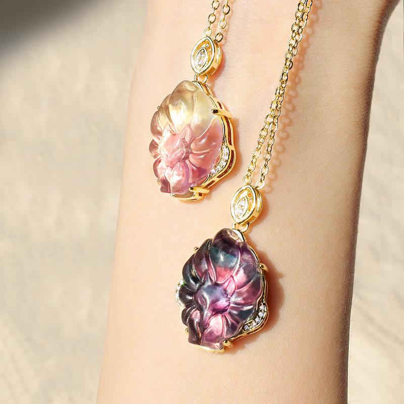 Fortune Jewel Natural Colorful Fluorite Nine Tailed Fox Protection Necklace Pendant