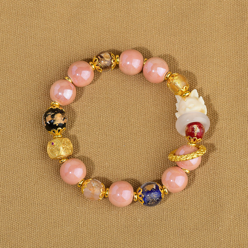 Fortune Jewel Tibetan Incense Ash Liuli Glass Bead Luck Protection Nine Tailed Fox Bracelet