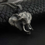 Fortune Jewel Elephant Pewter Titanium Steel Strength Necklace Pendant
