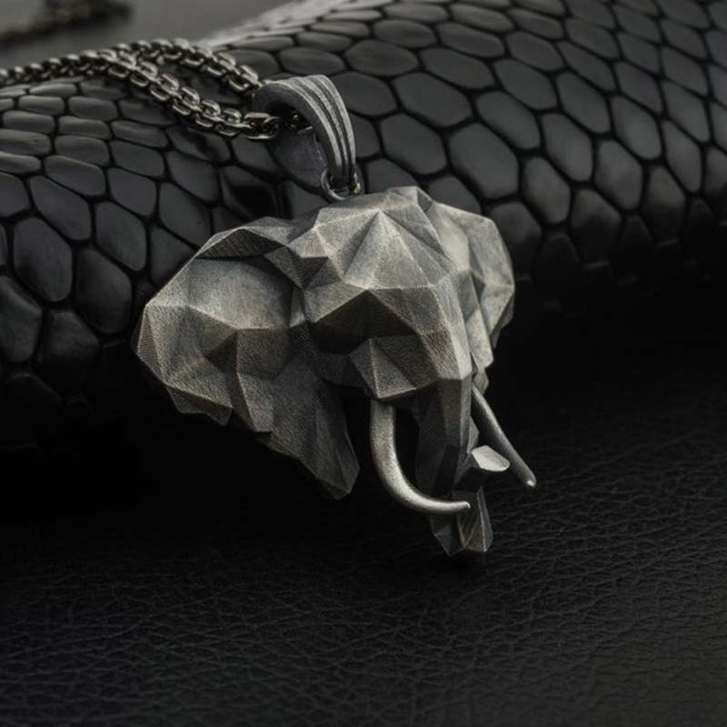 Fortune Jewel Elephant Pewter Titanium Steel Strength Necklace Pendant