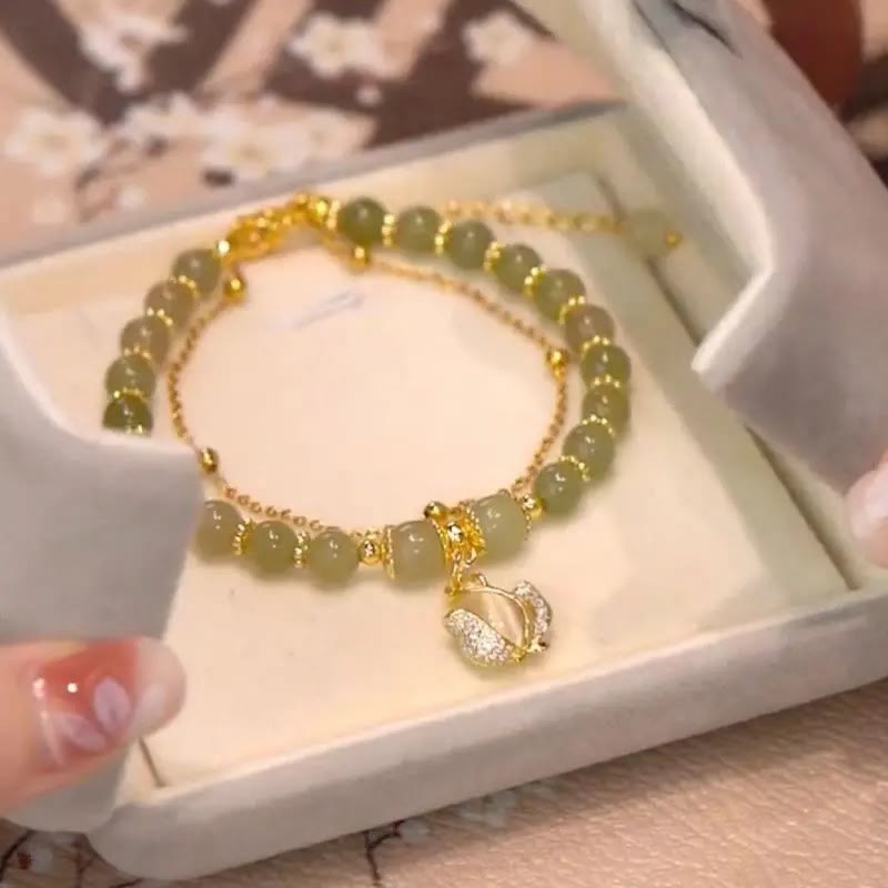 Fortune Jewel Jade Leaf Ginkgo Tulip Peanut Fu Character Luck Beaded Bracelet