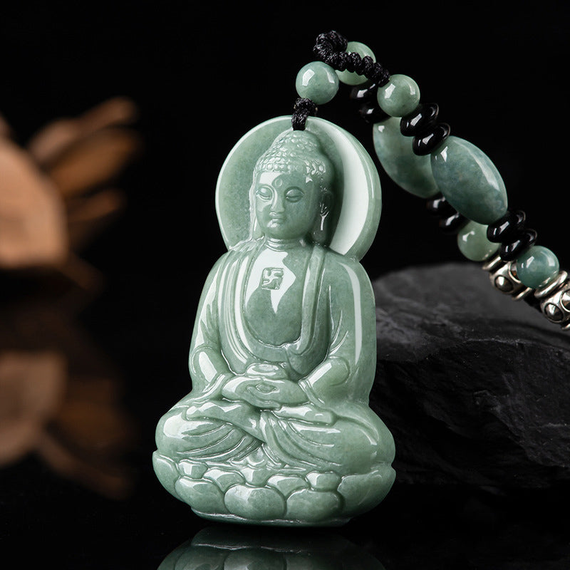 Fortune Jewel Amitabha Buddha Jade Amulet Compassion String Necklace Fortune Jewel