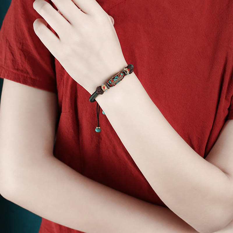 Fortune Jewel Handmade Tibetan Turquoise Om Mani Padme Hum Strength Braided Bracelet
