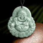 Fortune Jewel Laughing Buddha Natural Jade Copper Coin Abundance Necklace Pendant Fortune Jewel