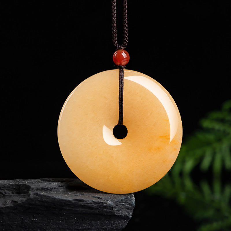 Fortune Jewel Round Golden Silk Jade Peace Buckle Wealth Pendant Necklace