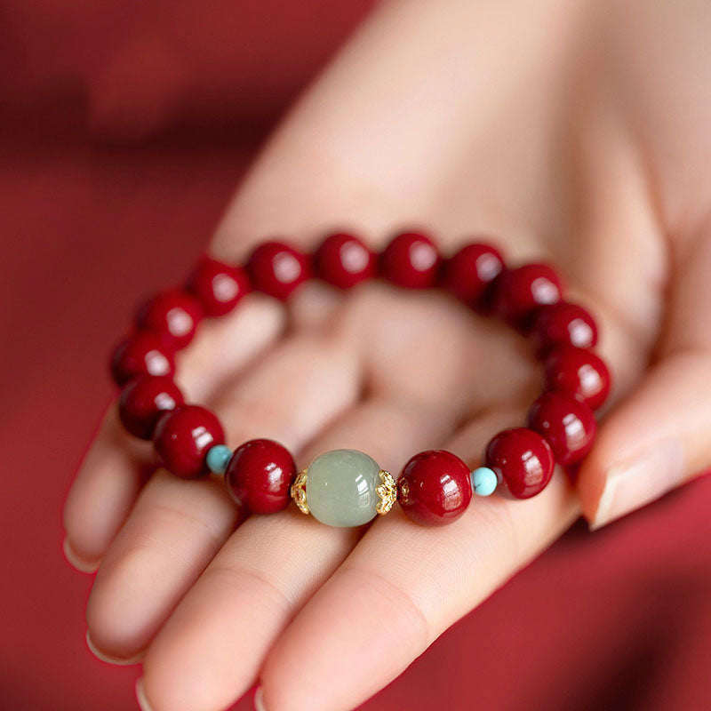 Fortune Jewel Cinnabar Green Aventurine Fortune Luck Bracelet