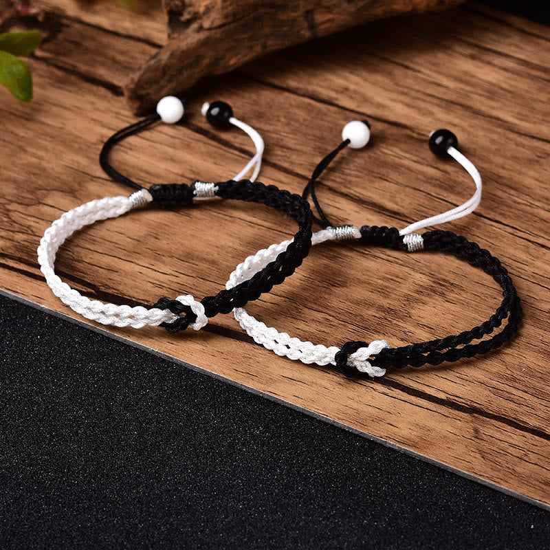 Fortune Jewel Handmade Black White Rope Braided Healing Bracelet