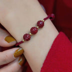 Fortune Jewel Cinnabar Jade Lotus Calm Red String Weave Bracelet