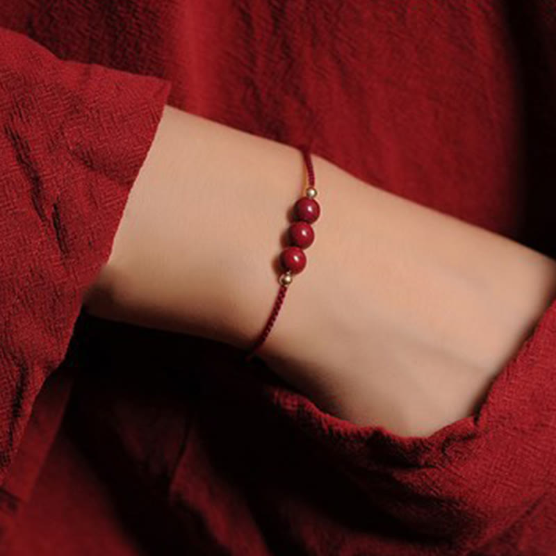 Fortune Jewel 14K Gold Plated Natural Cinnabar Blessing String Braided Bracelet