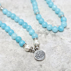 Fortune Jewel Natural Amazonite Stone Healing Lotus Mala Bracelet