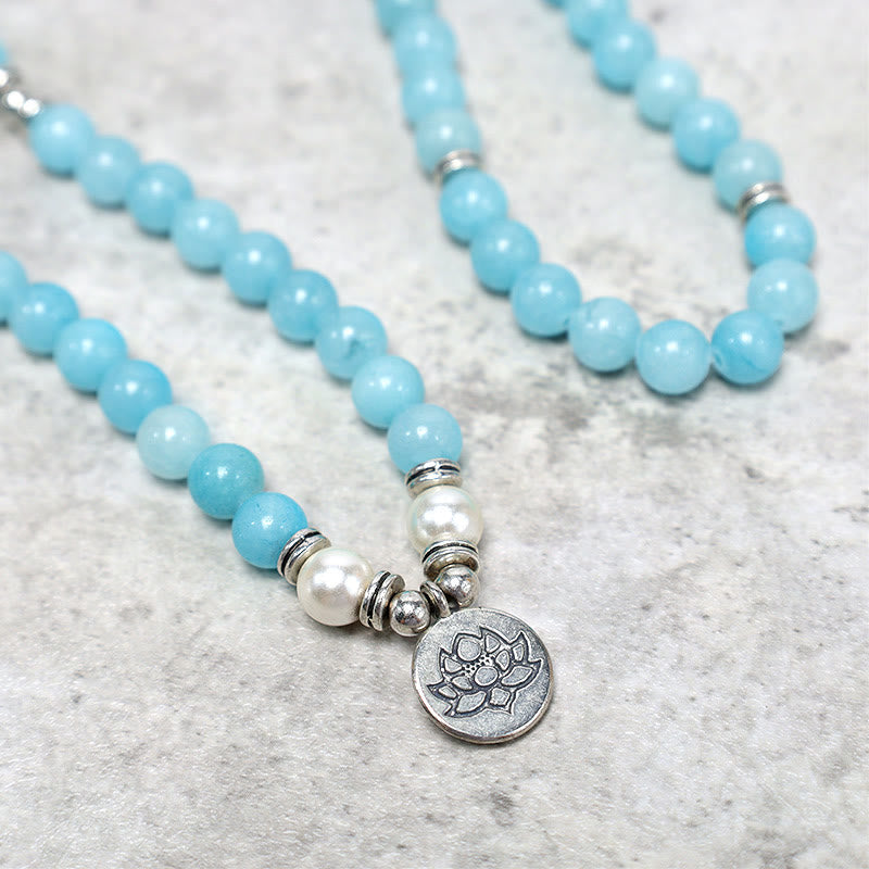 Fortune Jewel Natural Amazonite Stone Healing Lotus Mala Bracelet
