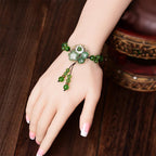 Fortune Jewel Natural Green Jade Luck Dangling Flower Bracelet