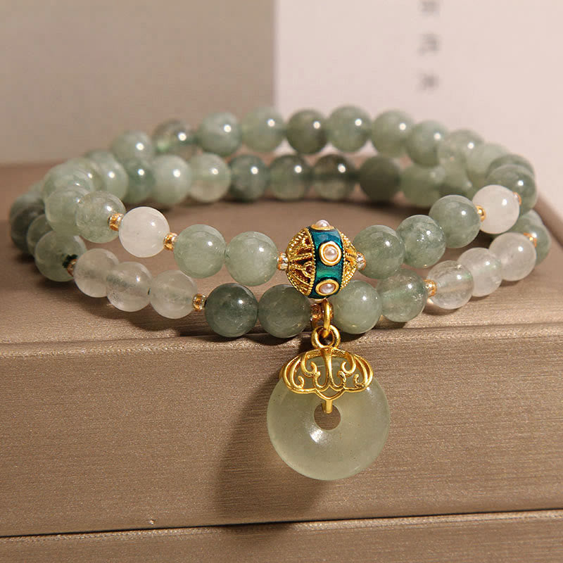 Fortune Jewel Green Aventurine Peace Buckle Charm Luck Double Wrap Bracelet