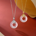 Fortune Jewel 925 Sterling Silver Chalcedony Coin Peace Buckle Positive Necklace Pendant