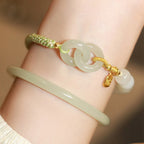 Fortune Jewel Natural Hetian Jade Bead Double Peace Buckle Fu Character Abundance Braided Bracelet