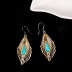 Fortune Jewel 925 Sterling Silver Turquoise Bodhi Leaf Pattern Protection Drop Dangle Earrings