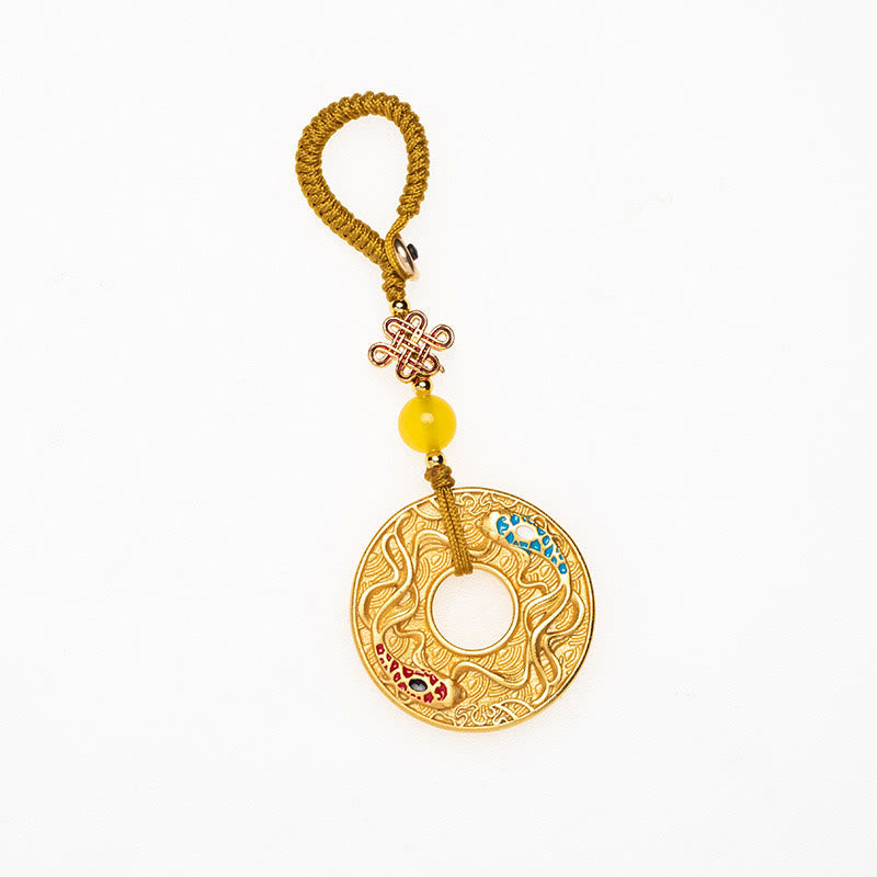 Fortune Jewel Double Koi Fish Peace Buckle Wealth Luck Key Chain